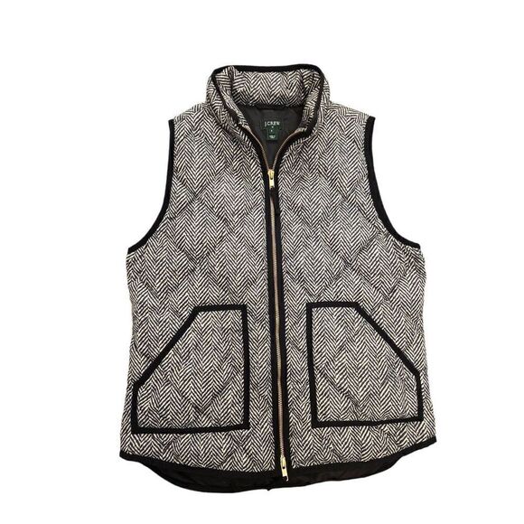 J.Crew Down Filled Vest herringbone black white pattern womens Small Quilted - Picture 1 of 9